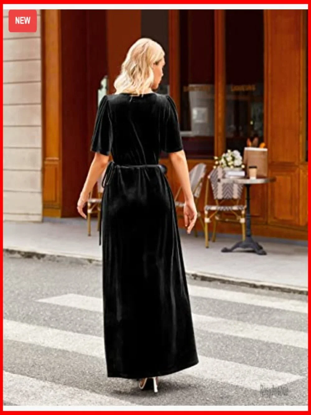 Velvet Maxi Dress V Neck Bell Sleeves Wrap Tie Waist Split Hem Formal - Picture 4 of 7